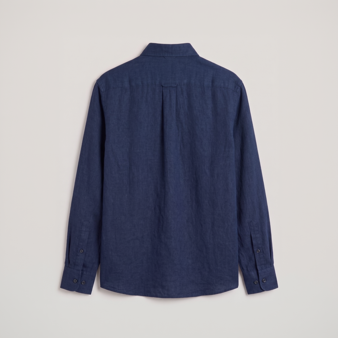 Back view of premium navy blue linen shirt for men