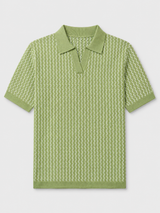 Olive Green Textured Striped Half-Zip Polo T-Shirt