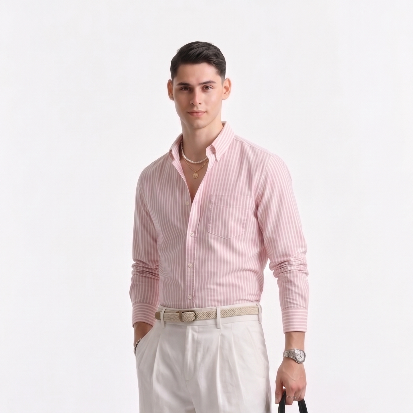 Soft Pink Striped Oxford Shirt for Men