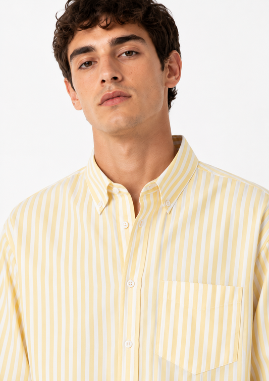 Pastel Yellow Striped Oxford Shirt for Men