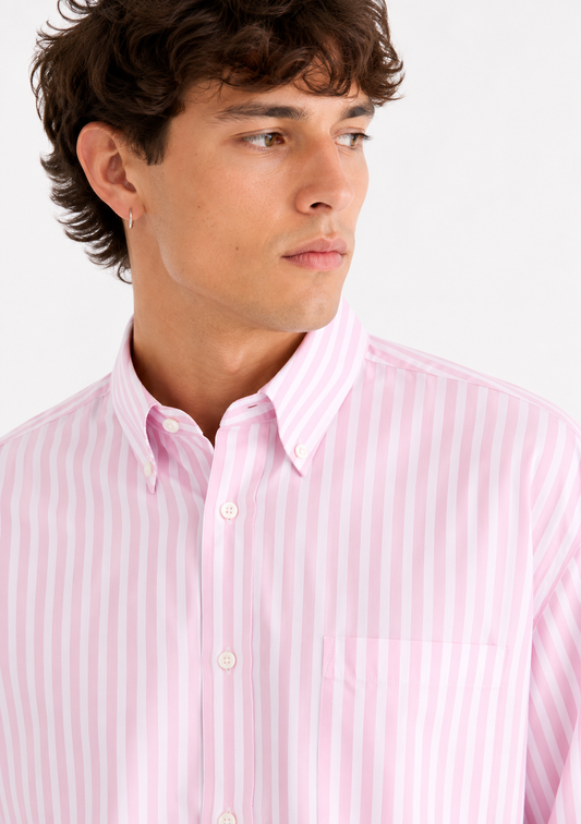 Soft Pink Striped Oxford Shirt for Men