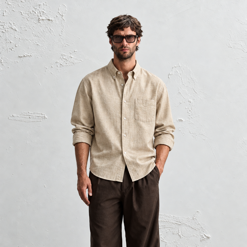 Natural Beige Linen Shirt for Men