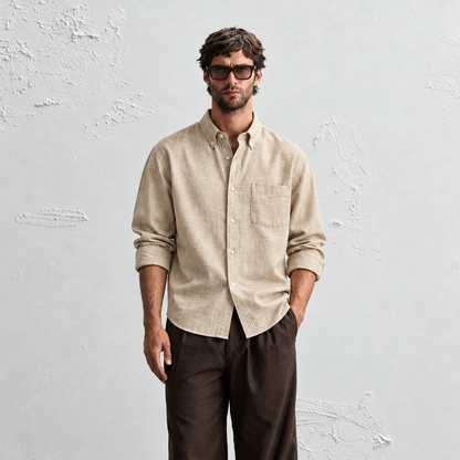 Natural Beige Linen Shirt for Men