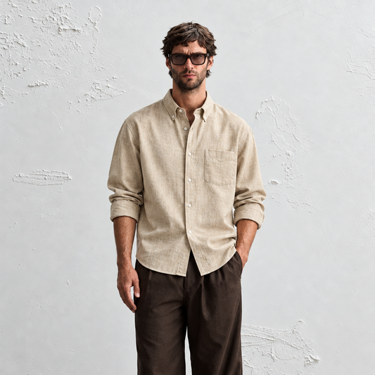 Natural Beige Linen Shirt for Men