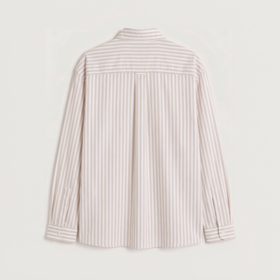 Back view of premium classic beige striped Oxford shirt for men