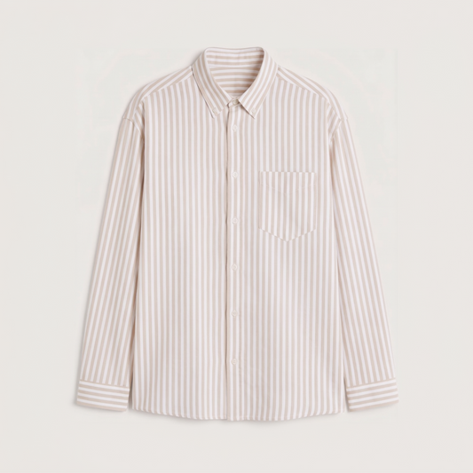 Premium classic beige striped Oxford shirt for men by Nakul Sakhiya