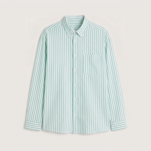 Premium mint green striped Oxford shirt for men by Nakul Sakhiya