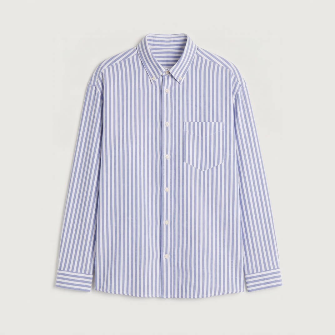 Premium navy blue striped Oxford shirt for men by Nakul Sakhiya