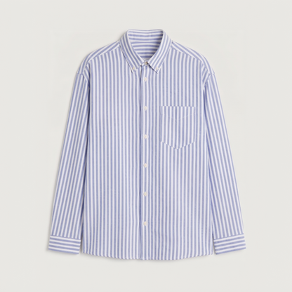 Premium navy blue striped Oxford shirt for men by Nakul Sakhiya