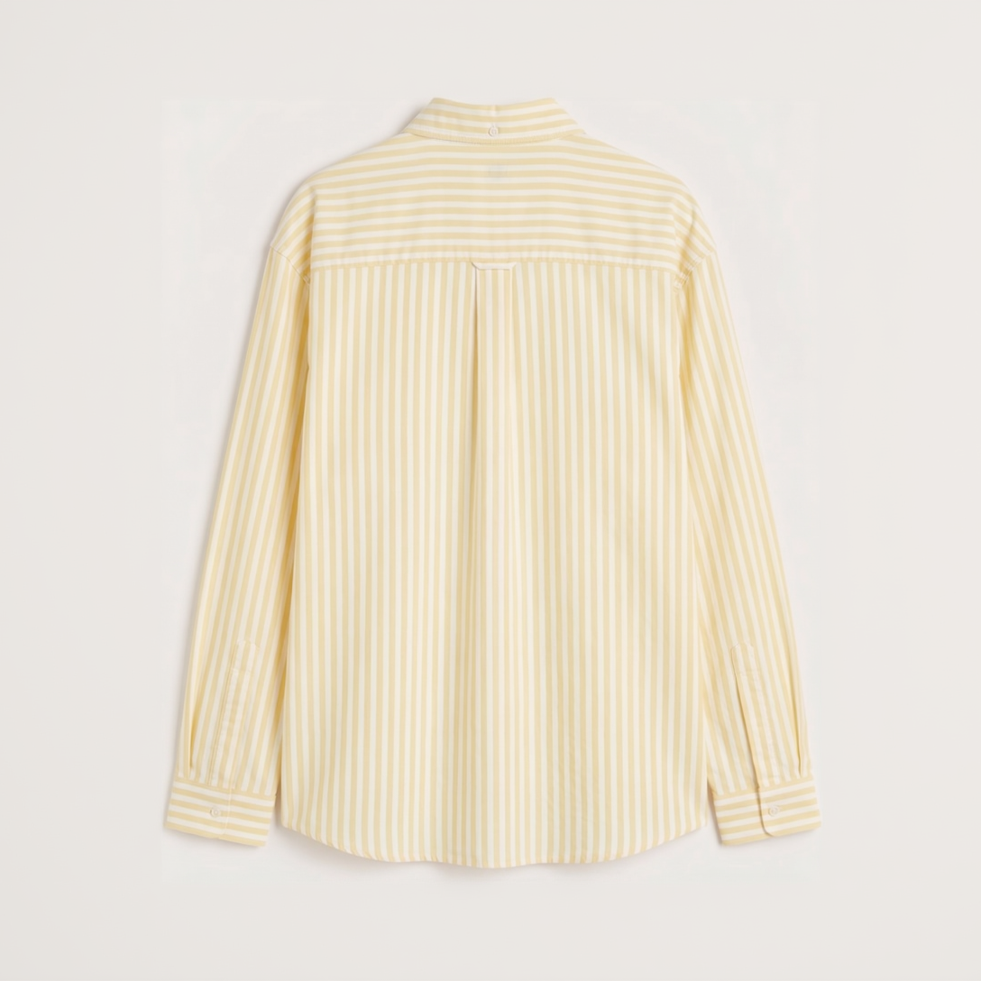 Back view of premium pastel yellow striped Oxford shirt for men