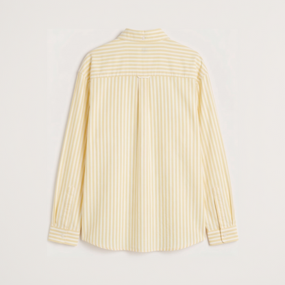 Back view of premium pastel yellow striped Oxford shirt for men