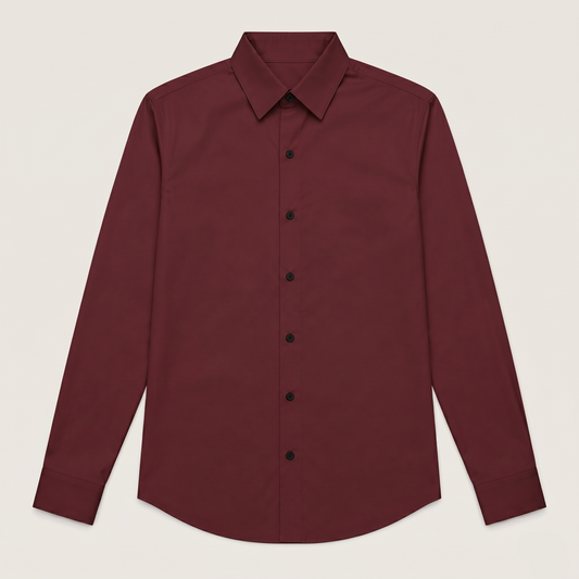 Premium Burgundy Satin Shirt for Men by Nakul Sakhiya – Full Sleeve Luxury Satin Shirt Front View