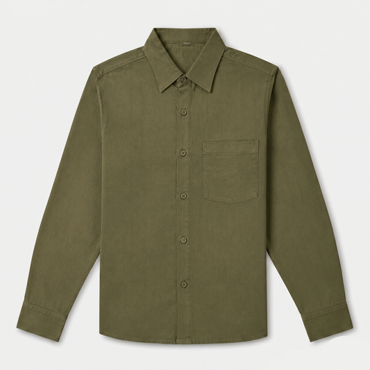 Premium Olive Green Linen Shirt for Men Front View by Nakul Sakhiya