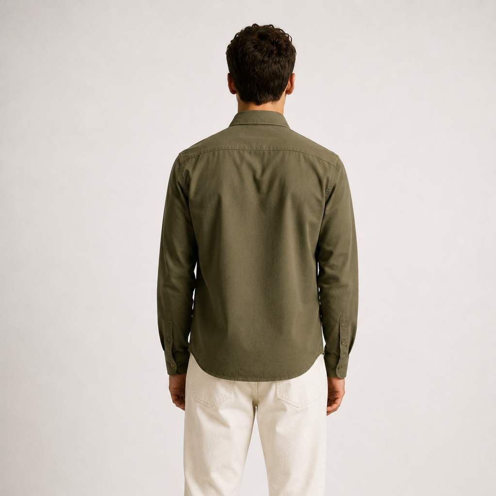 Back View of Premium Olive Green Linen Shirt for Men