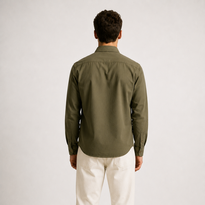Back View of Premium Olive Green Linen Shirt for Men