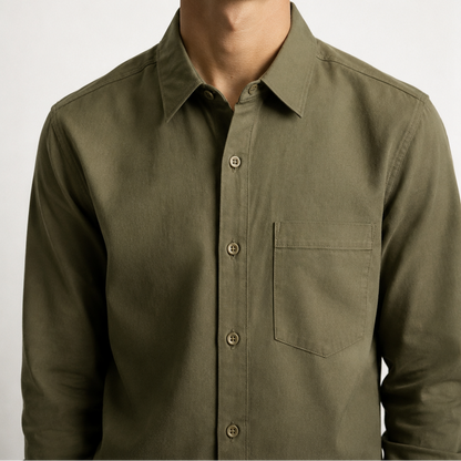 Model Wearing Premium Olive Green Linen Shirt for Men