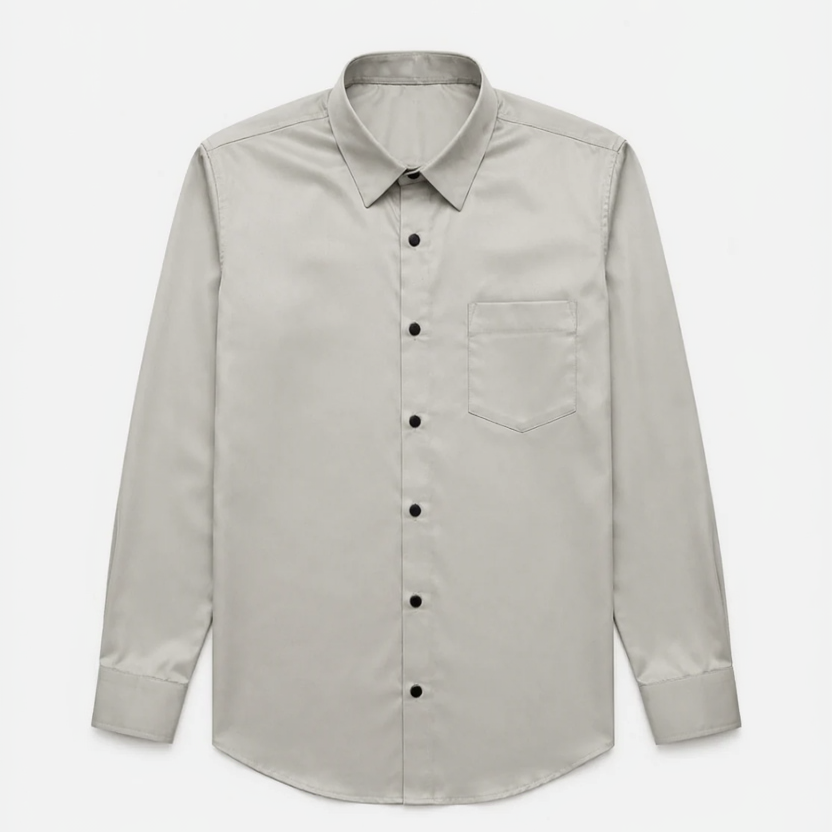 Premium Pearl Grey Satin Shirt for Men Front View