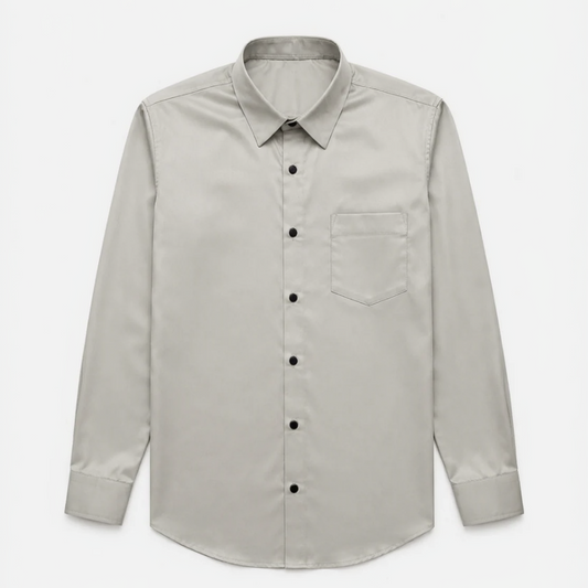 Premium Pearl Grey Satin Shirt for Men Front View