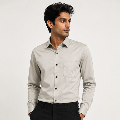 premium-pearl-grey-satin-shirt-men-model-front