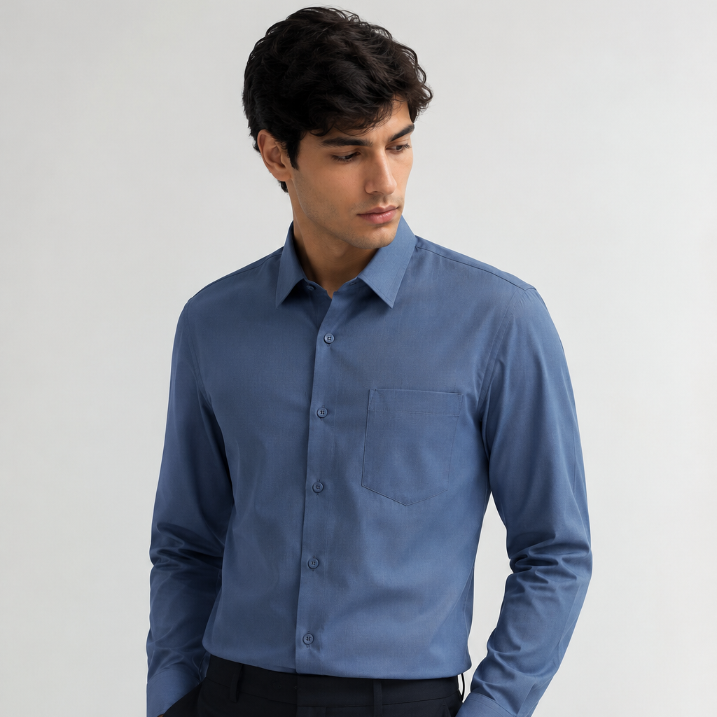 Model Wearing Premium Sky Blue Casual Shirt for Men