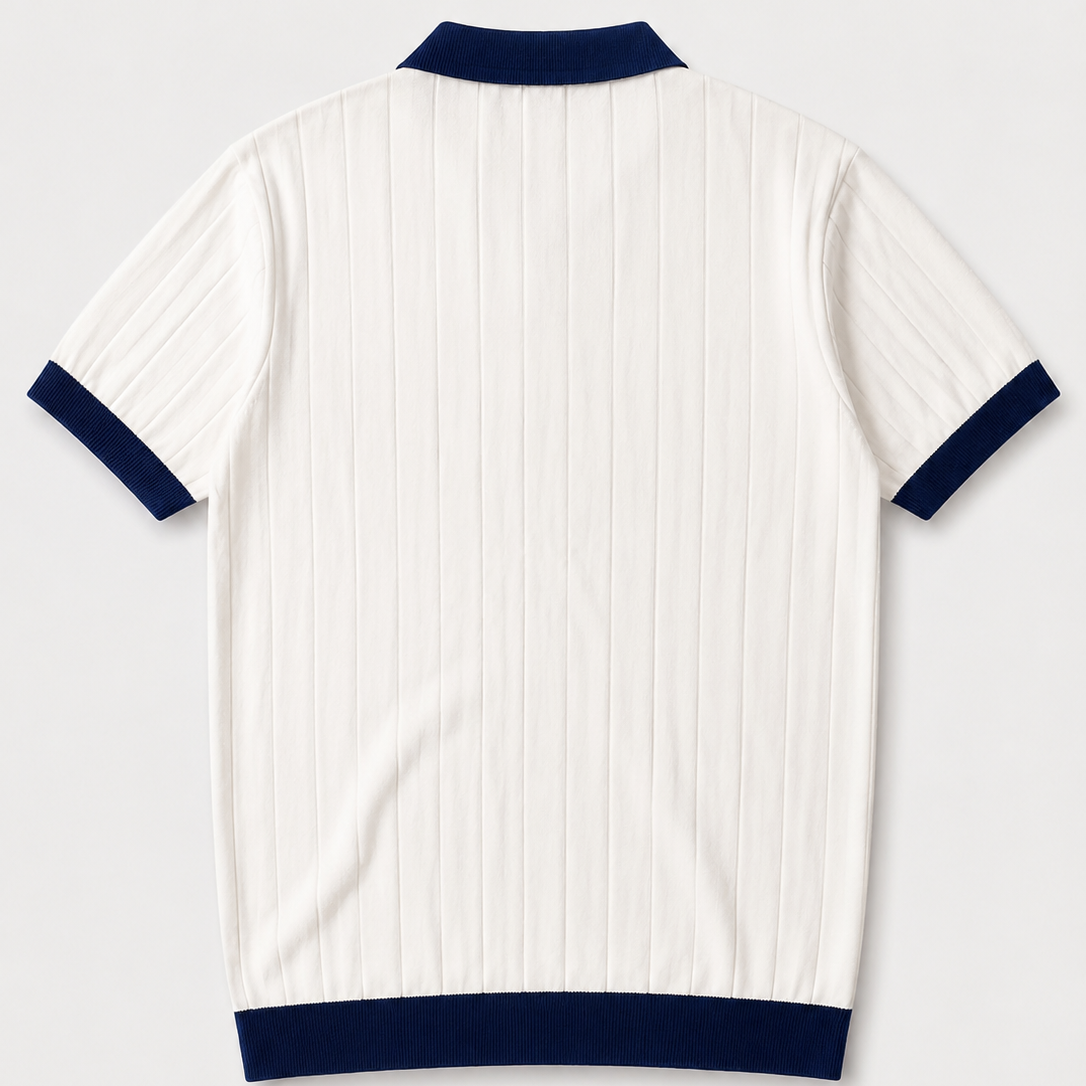 Premium White and Navy Polo T Shirt for Men Back View
