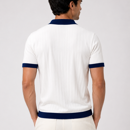 Back View of Premium White and Navy Polo T Shirt for Men