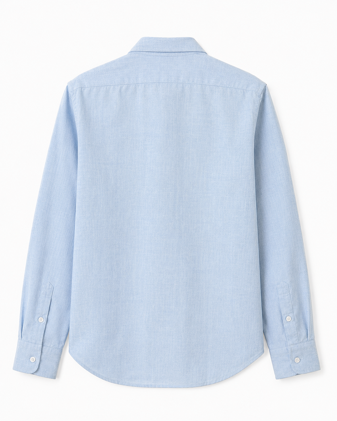 Back view of premium sky blue embroidered linen shirt for men