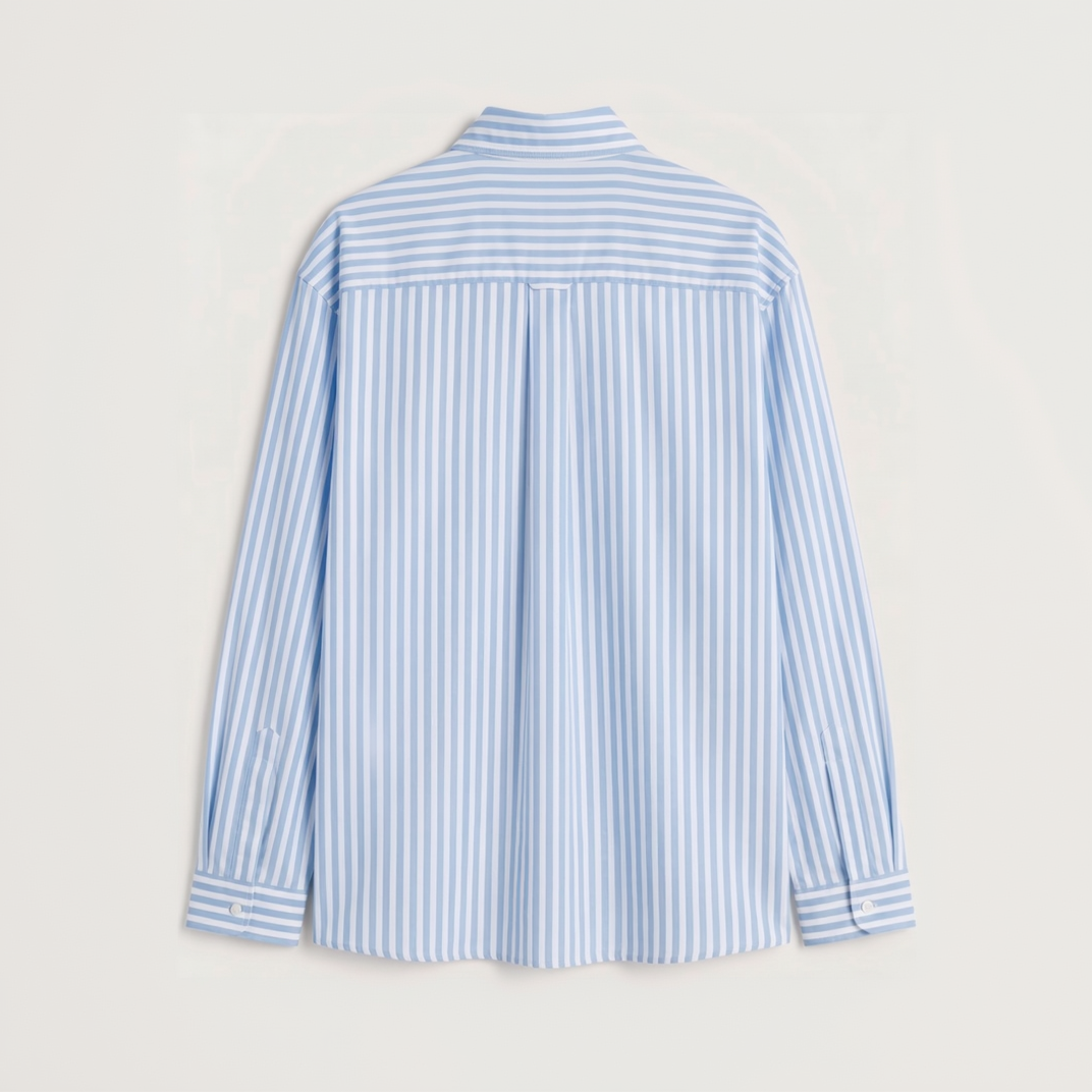 Back view of premium sky blue striped Oxford shirt for men