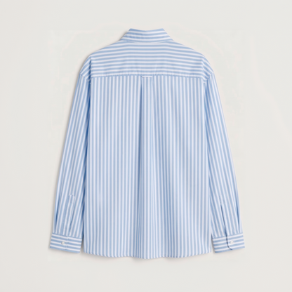 Back view of premium sky blue striped Oxford shirt for men