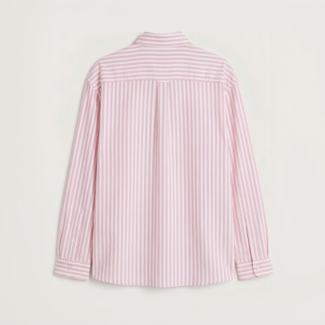 Back view of premium soft pink striped Oxford shirt for men