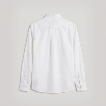 Back view of premium white linen shirt for men